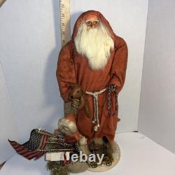 Primitive Ragon House Santa Claus 21 Red Coat Sculpted Face And Hands Toys Bear