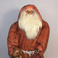 Primitive Ragon House Santa Claus 21 Red Coat Sculpted Face And Hands Toys Bear