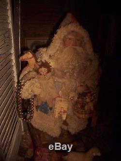 Primitive Santa Claus Doll, Antique quilt, Raggedy ann Doll, Vintage ornaments