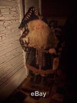 Primitive Santa Claus Doll, sisal tree, Antique coverlet, Handmade One of a Kind