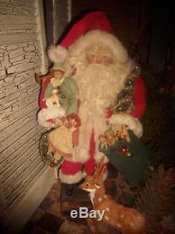 Primitive Santa Claus, Putz toys, Raggedy Ann doll, German sheep, Vintage toys