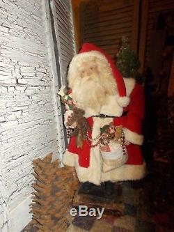 Primitive Santa Claus, Vintage deer, Antique christmas ornaments, HANDMADE