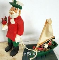 Pudge Artist Wood Carved Captain Santa Claus Figure'Noel' Boat Toys Sculpture