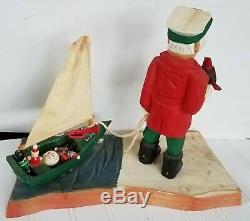 Pudge Artist Wood Carved Captain Santa Claus Figure'Noel' Boat Toys Sculpture