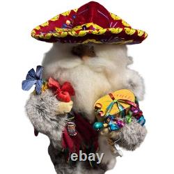 RARE 2010 Signed Handcrafted Wooden Mexican Santa Claus Figurine Sombrero K. Pina
