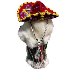 RARE 2010 Signed Handcrafted Wooden Mexican Santa Claus Figurine Sombrero K. Pina