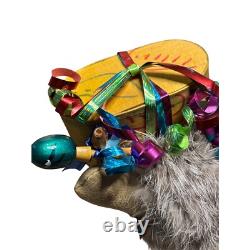 RARE 2010 Signed Handcrafted Wooden Mexican Santa Claus Figurine Sombrero K. Pina