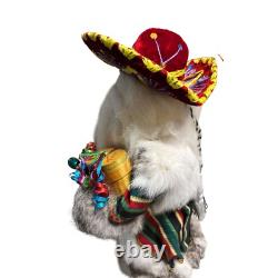 RARE 2010 Signed Handcrafted Wooden Mexican Santa Claus Figurine Sombrero K. Pina