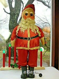 RARE 90 Year Old SANTA CLAUS w Buckram Face Tall 1930s Lighted Store Display