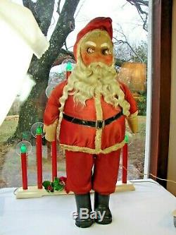 RARE 90 Year Old SANTA CLAUS w Buckram Face Tall 1930s Lighted Store Display