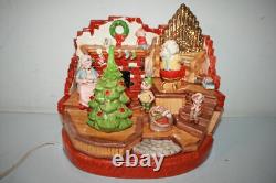 RARE HTF Vintage Ceramic Christmas Tree Santa Claus Elf House Snow Lighted Organ