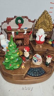 RARE HTF Vintage Ceramic Christmas Tree Santa Claus Elf House Snow Lighted Organ