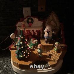 RARE HTF Vintage Ceramic Christmas Tree Santa Claus Elf House Snow Lighted Organ