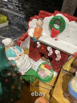 RARE HTF Vintage Ceramic Christmas Tree Santa Claus Elf House Snow Lighted Organ