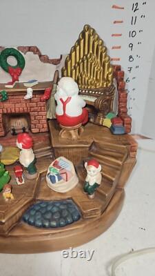 RARE HTF Vintage Ceramic Christmas Tree Santa Claus Elf House Snow Lighted Organ