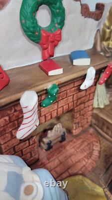 RARE HTF Vintage Ceramic Christmas Tree Santa Claus Elf House Snow Lighted Organ