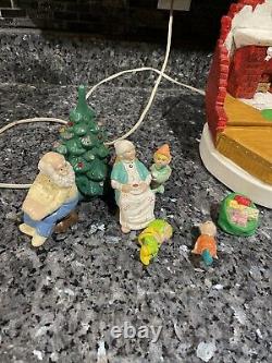 RARE HTF Vintage Ceramic Christmas Tree Santa Claus Elf House Snow Lighted Organ