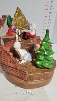 RARE HTF Vintage Ceramic Christmas Tree Santa Claus Elf House Snow Lighted Organ