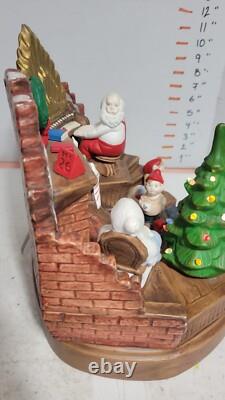 RARE HTF Vintage Ceramic Christmas Tree Santa Claus Elf House Snow Lighted Organ