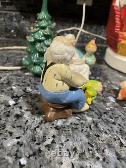 RARE HTF Vintage Ceramic Christmas Tree Santa Claus Elf House Snow Lighted Organ