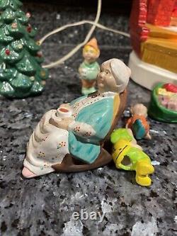 RARE HTF Vintage Ceramic Christmas Tree Santa Claus Elf House Snow Lighted Organ