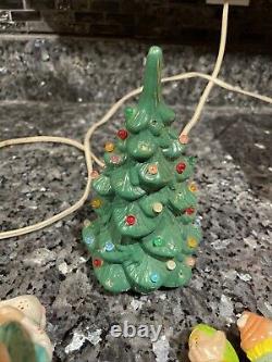 RARE HTF Vintage Ceramic Christmas Tree Santa Claus Elf House Snow Lighted Organ