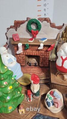 RARE HTF Vintage Ceramic Christmas Tree Santa Claus Elf House Snow Lighted Organ