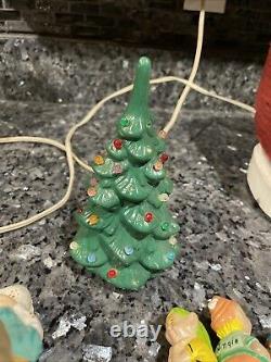 RARE HTF Vintage Ceramic Christmas Tree Santa Claus Elf House Snow Lighted Organ