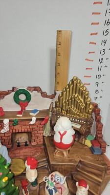 RARE HTF Vintage Ceramic Christmas Tree Santa Claus Elf House Snow Lighted Organ