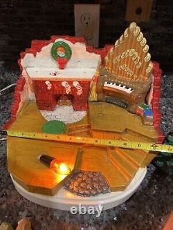 RARE HTF Vintage Ceramic Christmas Tree Santa Claus Elf House Snow Lighted Organ