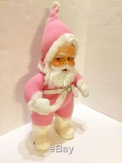 RARE Rushton PINK Santa Claus Rubber Face Doll Toy Christmas Plush Ship For Xmas