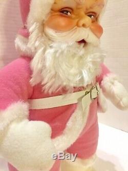 RARE Rushton PINK Santa Claus Rubber Face Doll Toy Christmas Plush Ship For Xmas