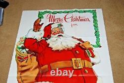 RARE Vintage 1950's LARGE Santa Claus Merry Christmas Litho Poster EXCELLENT