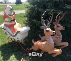 RARE! Vintage Poloron Christmas Santa Claus Sleigh & 2 Reindeer Blow Molds
