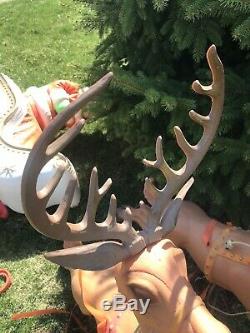 RARE! Vintage Poloron Christmas Santa Claus Sleigh & 2 Reindeer Blow Molds