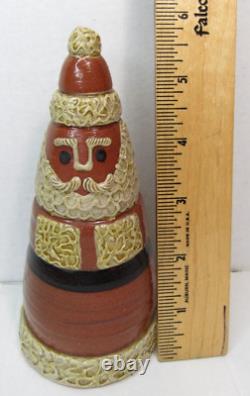 RARE Vtg Karen Cahill Redware Pottery Santa Figure Cone Signed Folk Art 1989