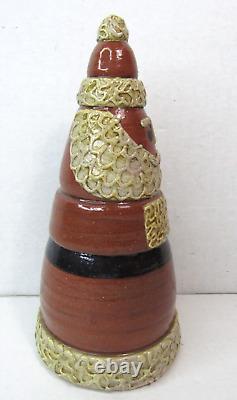 RARE Vtg Karen Cahill Redware Pottery Santa Figure Cone Signed Folk Art 1989