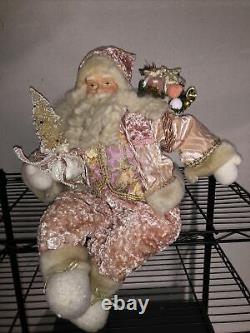 RARELarge Vintage Sitting Pink/White Santa Claus Doll Porcelain Face