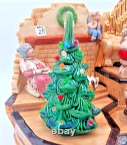 RAREVintage Musical Christmas Scene Mr & Mrs Claus Elves Tree Organ Fireplace