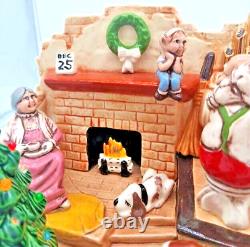 RAREVintage Musical Christmas Scene Mr & Mrs Claus Elves Tree Organ Fireplace