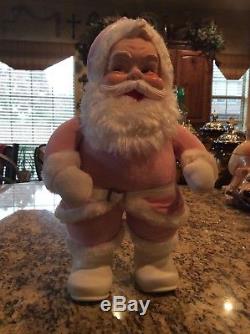 RUSHTON PINK SANTA CLAUS withTAG CHRISTMAS 1950s-NEAR MINT & RARE