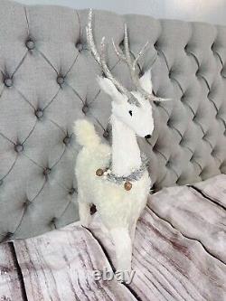 Rare! 2 Reindeers Christmas 17 Tall Figure Holiday Decor, White Fur Gift