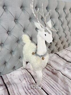 Rare! 2 Reindeers Christmas 17 Tall Figure Holiday Decor, White Fur Gift