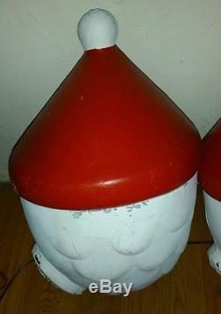 Rare 2 VINTAGE Blow Mold Santa Claus Head Outdoor Indoor Lamp Post Covers 24