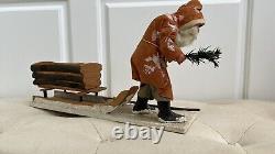 Rare Antique Papier-mâché German Belsnickle Christmas Santa Claus With Sleigh