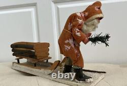 Rare Antique Papier-mâché German Belsnickle Christmas Santa Claus With Sleigh