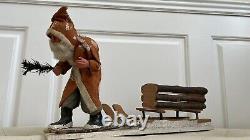 Rare Antique Papier-mâché German Belsnickle Christmas Santa Claus With Sleigh