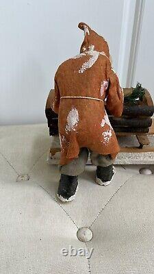 Rare Antique Papier-mâché German Belsnickle Christmas Santa Claus With Sleigh