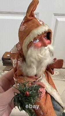 Rare Antique Papier-mâché German Belsnickle Christmas Santa Claus With Sleigh