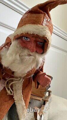 Rare Antique Papier-mâché German Belsnickle Christmas Santa Claus With Sleigh